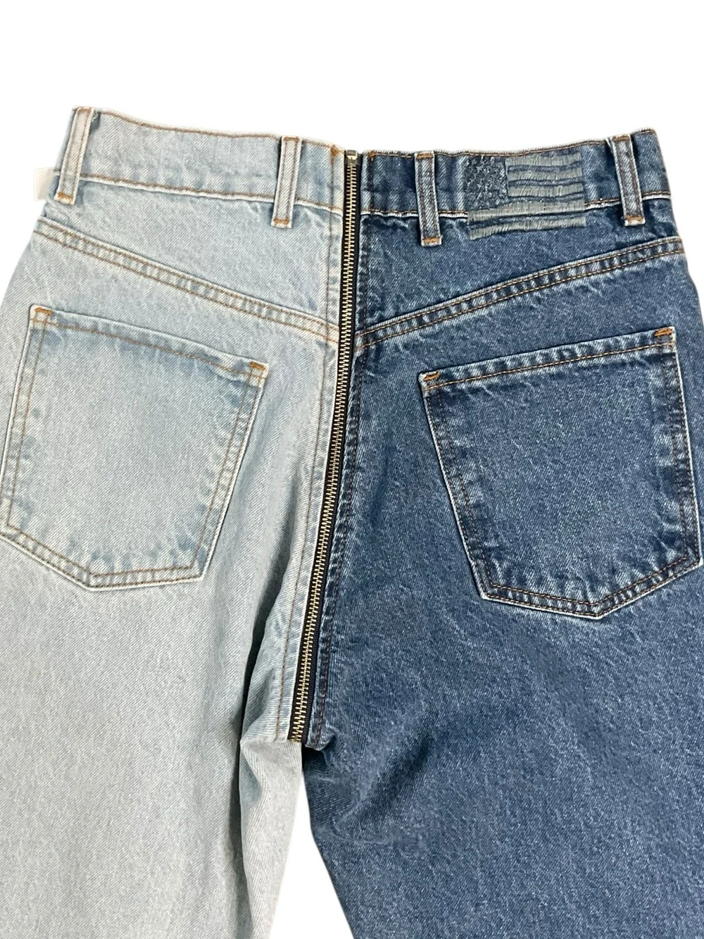 REVICE Ying Yang Crops Tokyo Wash Two-Tone High-Rise Jeans in Dark & Light Blue
